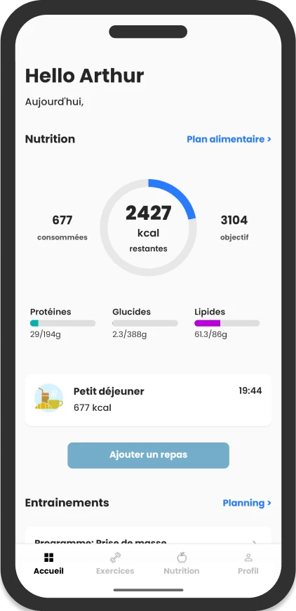 Extrait de l'application mobile Traener destinée aux clients des coachs sportifs